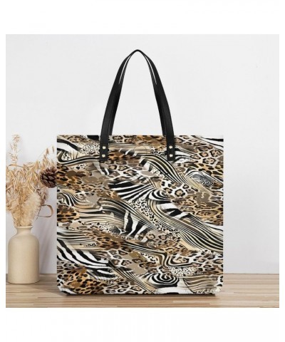 African Wild Animal Leopard Zebra Women Tote Bags Top Handle Satchel Handbags PU Faux Leather Tassel Shoulder Purse $17.15 Totes