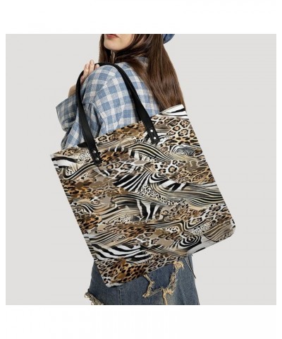 African Wild Animal Leopard Zebra Women Tote Bags Top Handle Satchel Handbags PU Faux Leather Tassel Shoulder Purse $17.15 Totes