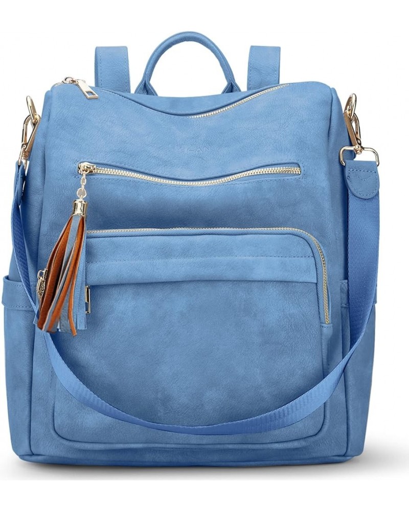 Leather Backpack Purse for Women Convertible Bag Travel Backpack Large Size Vintage Blue $31.89 Backpacks