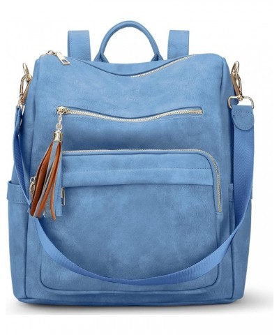 Leather Backpack Purse for Women Convertible Bag Travel Backpack Large Size Vintage Blue $31.89 Backpacks