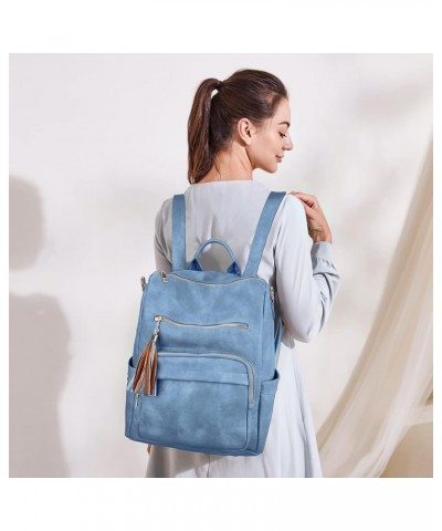 Leather Backpack Purse for Women Convertible Bag Travel Backpack Large Size Vintage Blue $31.89 Backpacks