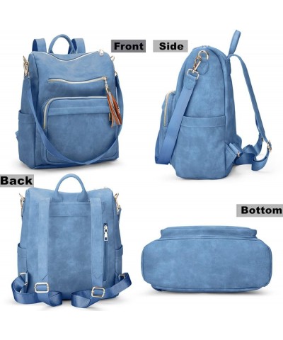 Leather Backpack Purse for Women Convertible Bag Travel Backpack Large Size Vintage Blue $31.89 Backpacks