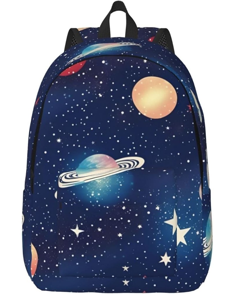 Starry Sky Universe Space Print Lightweight Travel Canvas Backpack Casual Daypack For Men Women Work, Sports, Beach Black Sma...