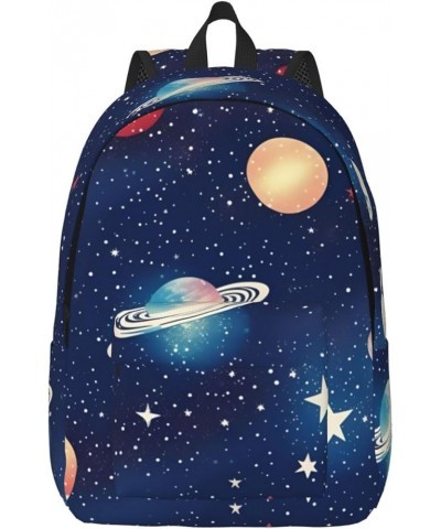 Starry Sky Universe Space Print Lightweight Travel Canvas Backpack Casual Daypack For Men Women Work, Sports, Beach Black Sma...