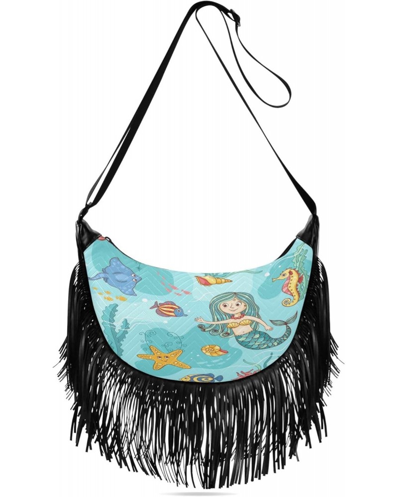 Cross Body Bag Purses for Women Fringe Women'S Crossbody Bags Women Single Shoulder Bag Blue Mermaid Background $10.12 Crossb...