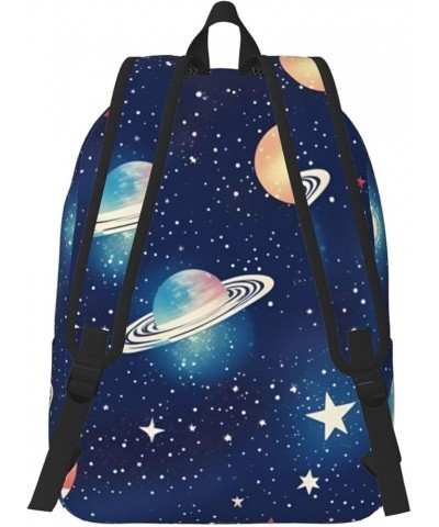 Starry Sky Universe Space Print Lightweight Travel Canvas Backpack Casual Daypack For Men Women Work, Sports, Beach Black Sma...