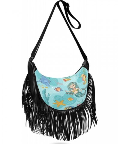 Cross Body Bag Purses for Women Fringe Women'S Crossbody Bags Women Single Shoulder Bag Blue Mermaid Background $10.12 Crossb...