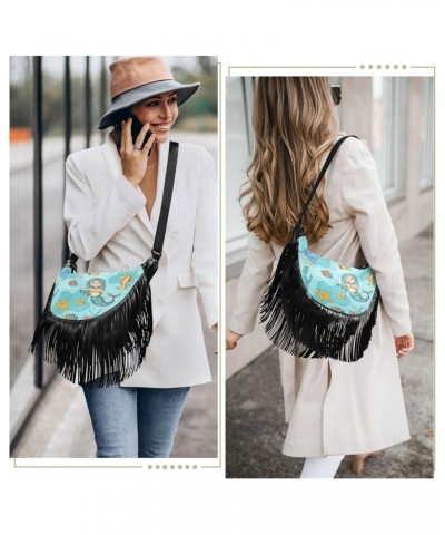 Cross Body Bag Purses for Women Fringe Women'S Crossbody Bags Women Single Shoulder Bag Blue Mermaid Background $10.12 Crossb...