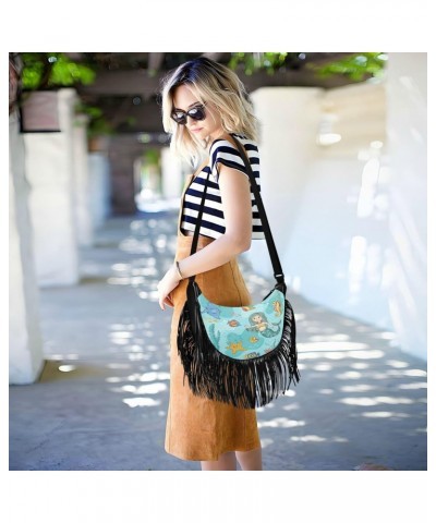 Cross Body Bag Purses for Women Fringe Women'S Crossbody Bags Women Single Shoulder Bag Blue Mermaid Background $10.12 Crossb...