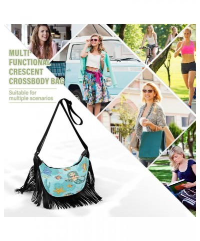 Cross Body Bag Purses for Women Fringe Women'S Crossbody Bags Women Single Shoulder Bag Blue Mermaid Background $10.12 Crossb...