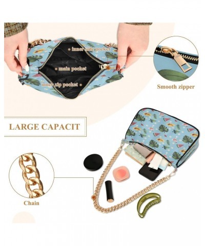 Tropical Leaves Flower Shoulder Bag for Women Shoulder Handbags with Zipper Closure Small Clutch Purses Crossbody Bags for Wo...