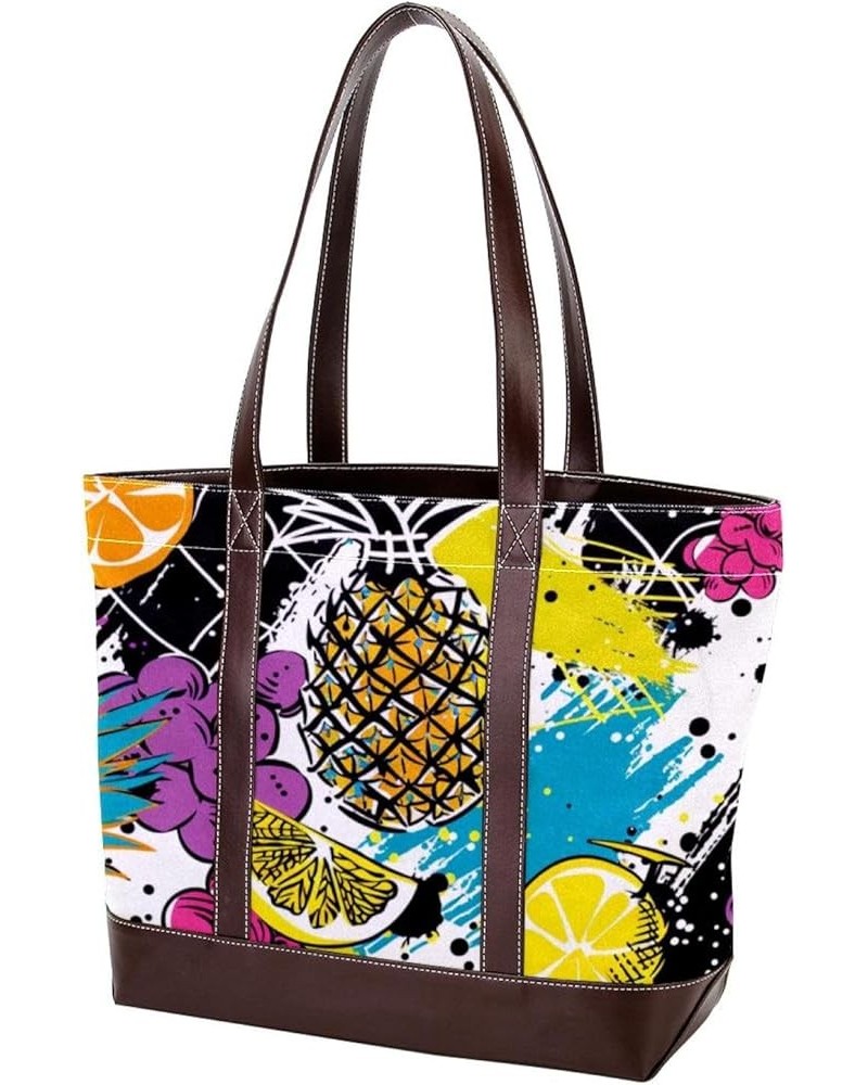 Tote Bags, Large Tote Bag, Tote Bag with Zipper, Pineapple Strawberry Lemon Tropical Fruits, Tote Bags for Women Design 127 $...