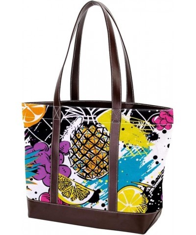 Tote Bags, Large Tote Bag, Tote Bag with Zipper, Pineapple Strawberry Lemon Tropical Fruits, Tote Bags for Women Design 127 $...