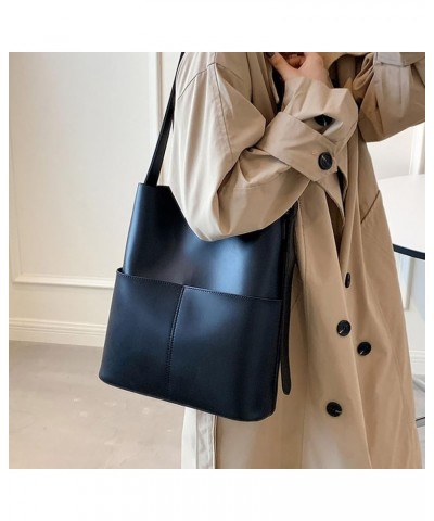 Multi Pocket PU Crossbody Bag Versatile Shoulder Tote Bag Top Handle Bag Women Leather Bucket Bag Outdoor Travel B Black $13....