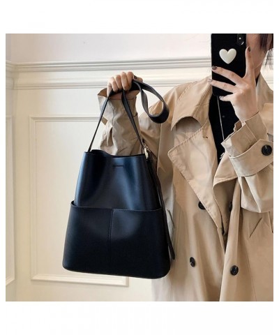 Multi Pocket PU Crossbody Bag Versatile Shoulder Tote Bag Top Handle Bag Women Leather Bucket Bag Outdoor Travel B Black $13....