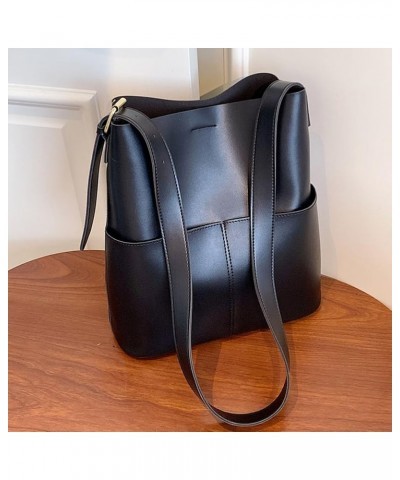 Multi Pocket PU Crossbody Bag Versatile Shoulder Tote Bag Top Handle Bag Women Leather Bucket Bag Outdoor Travel B Black $13....