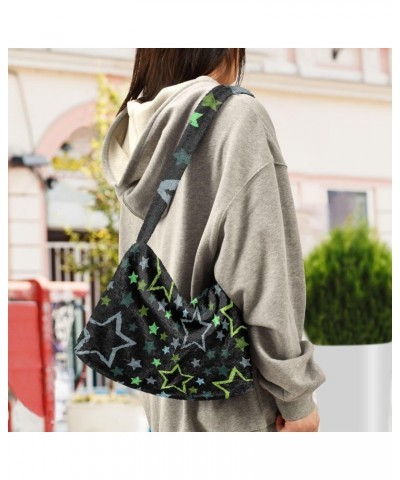 Women Boho Handbag Abstract Stars Underarm Bag Tote Bag Shoulder Bag Crossbody Bag Fluffy Cell Phone Purse Patriot Lady Trave...