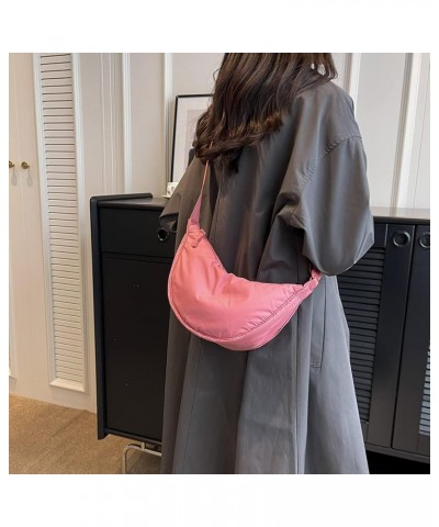 Nylon Crescent Crossbody Bag for Women Men Hobo Bag Dumpling Bag Solid Color Crescent Shoulder Bag Chest Bag Pink $8.70 Cross...