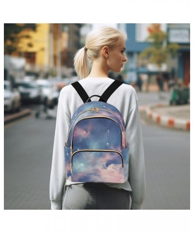 Blue-pink Starry Sky Fashion Travel Backpack for Women Multi Pockets Lightweight Purse for Women-M Multicolor Small $14.70 Ba...