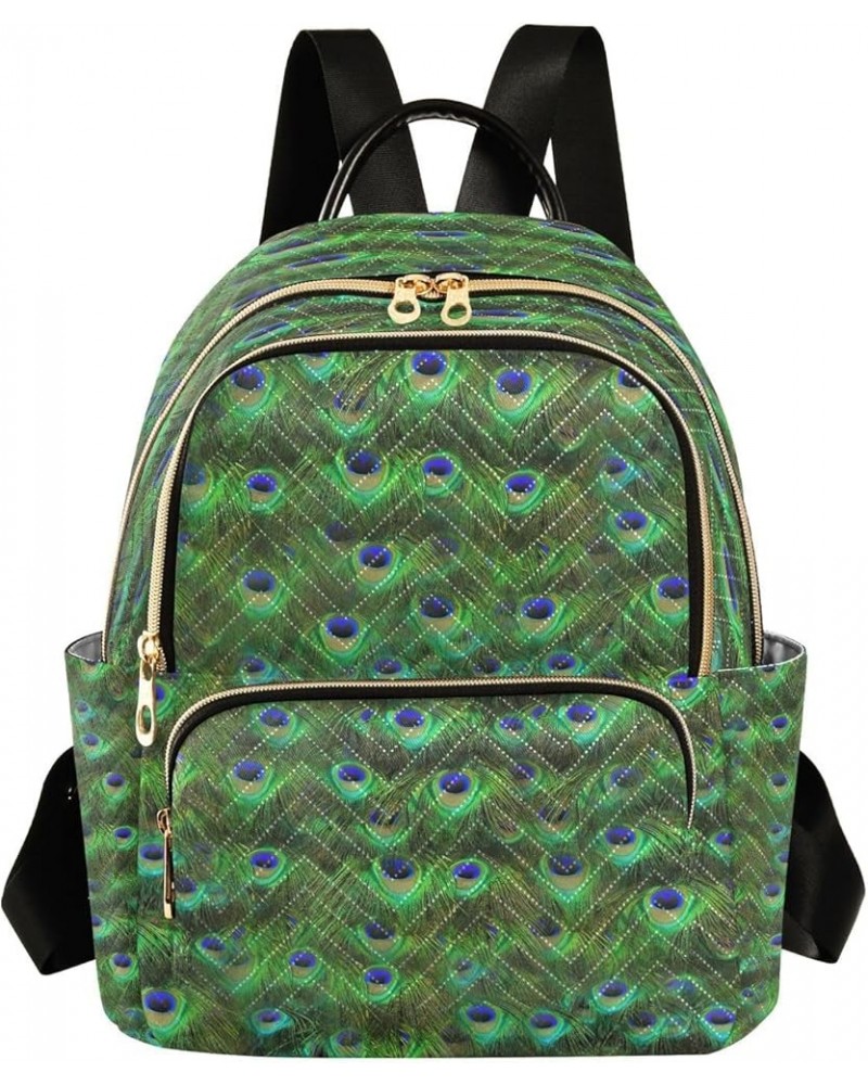 Peacock Feather Green Blue Women Backpack Purse Ladies Fashion Shoulder Bag Daypack Travel Bag 7.5L Small $16.73 Backpacks