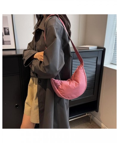 Nylon Crescent Crossbody Bag for Women Men Hobo Bag Dumpling Bag Solid Color Crescent Shoulder Bag Chest Bag Pink $8.70 Cross...