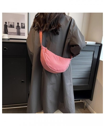 Nylon Crescent Crossbody Bag for Women Men Hobo Bag Dumpling Bag Solid Color Crescent Shoulder Bag Chest Bag Pink $8.70 Cross...