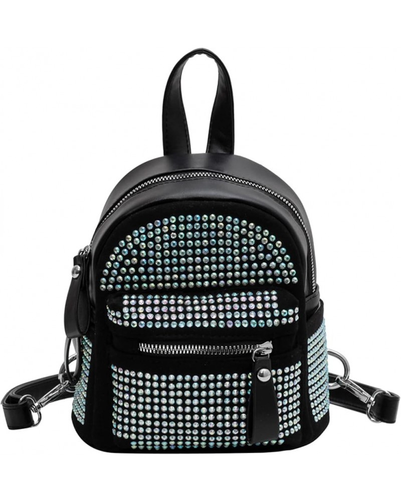 Women Leather Rhinestones Backpack Purse Bling Crystal Crossbody Shoulder Bag Leisure Travel Daypack Black/Colorful Rhineston...