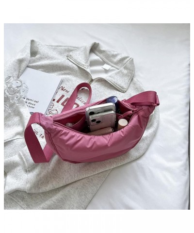 Nylon Crescent Crossbody Bag for Women Men Hobo Bag Dumpling Bag Solid Color Crescent Shoulder Bag Chest Bag Pink $8.70 Cross...