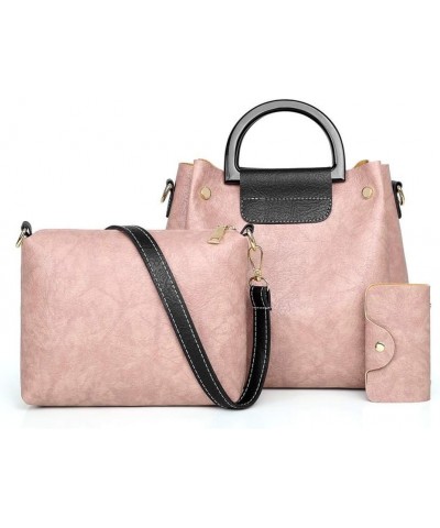 Women's Three-piece Set Package Iron Bracelet Leather Pattern One-shoulder Diagonal Bag Pink $28.90 Handbags