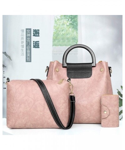 Women's Three-piece Set Package Iron Bracelet Leather Pattern One-shoulder Diagonal Bag Pink $28.90 Handbags