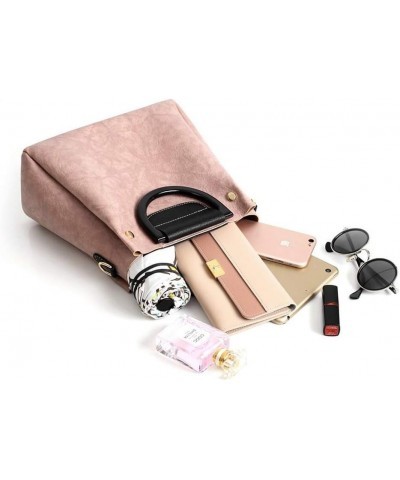 Women's Three-piece Set Package Iron Bracelet Leather Pattern One-shoulder Diagonal Bag Pink $28.90 Handbags