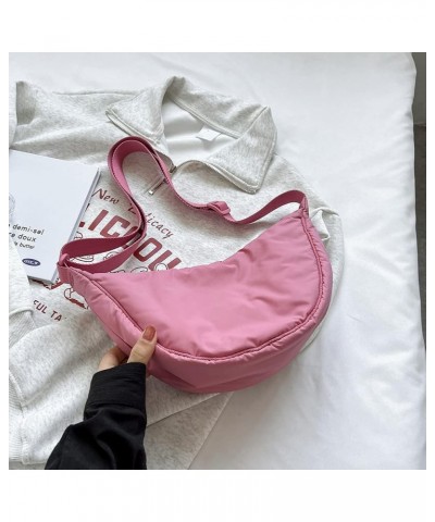 Nylon Crescent Crossbody Bag for Women Men Hobo Bag Dumpling Bag Solid Color Crescent Shoulder Bag Chest Bag Pink $8.70 Cross...