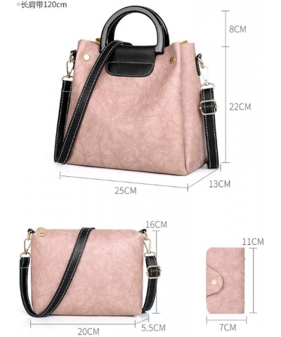 Women's Three-piece Set Package Iron Bracelet Leather Pattern One-shoulder Diagonal Bag Pink $28.90 Handbags