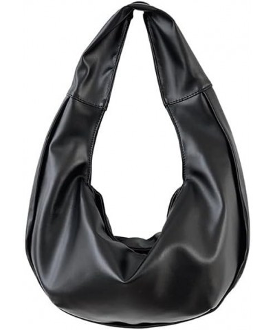 Women's Oily Wax Leather Half Moon bag Soft Dumpling bag Underarm bag Black $23.84 Shoulder Bags