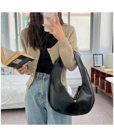 Women's Oily Wax Leather Half Moon bag Soft Dumpling bag Underarm bag Black $23.84 Shoulder Bags