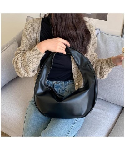 Women's Oily Wax Leather Half Moon bag Soft Dumpling bag Underarm bag Black $23.84 Shoulder Bags