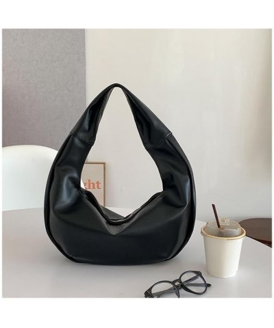 Women's Oily Wax Leather Half Moon bag Soft Dumpling bag Underarm bag Black $23.84 Shoulder Bags