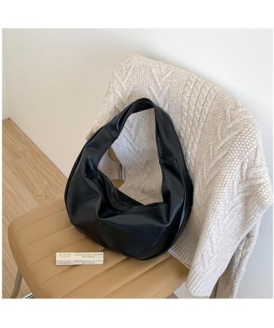 Women's Oily Wax Leather Half Moon bag Soft Dumpling bag Underarm bag Black $23.84 Shoulder Bags