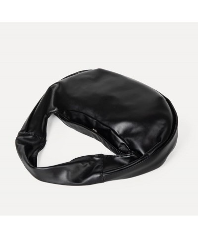 Women's Oily Wax Leather Half Moon bag Soft Dumpling bag Underarm bag Black $23.84 Shoulder Bags