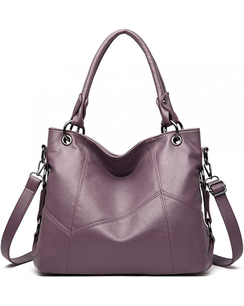 Shoulder purse Large Capacity Ladies Tote Handbags， Atmospheric Fashion Soft Leather Middle-aged Mother Handbag Purple $38.92...