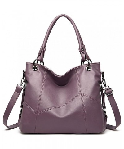 Shoulder purse Large Capacity Ladies Tote Handbags， Atmospheric Fashion Soft Leather Middle-aged Mother Handbag Purple $38.92...