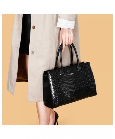 Women Crocodile Pattern Handbag Satchel Purse 3pcs PU Tote Crossbody Bag Clutch Wallet Black $20.51 Totes