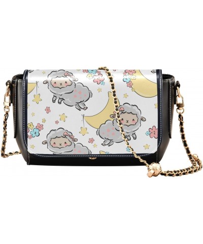 Cute Sheep Print Stylish Leather Clamshell Crossbody Handbag with Detachable Adjustable shoulder strap $18.00 Crossbody Bags