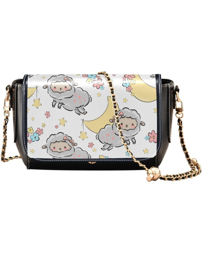 Cute Sheep Print Stylish Leather Clamshell Crossbody Handbag with Detachable Adjustable shoulder strap $18.00 Crossbody Bags