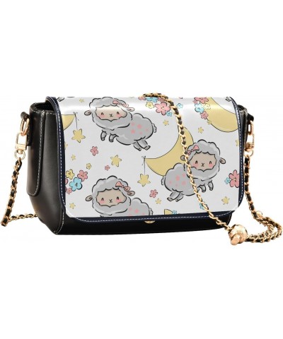 Cute Sheep Print Stylish Leather Clamshell Crossbody Handbag with Detachable Adjustable shoulder strap $18.00 Crossbody Bags