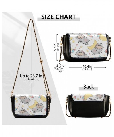 Cute Sheep Print Stylish Leather Clamshell Crossbody Handbag with Detachable Adjustable shoulder strap $18.00 Crossbody Bags