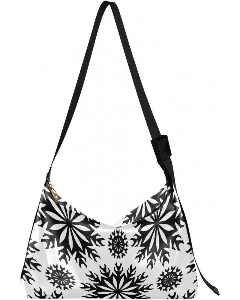 Womens Crossbody Bag Snowflakes Black and White Side Purse Crossbody Adults Travel Purses $11.76 Hobo Bags