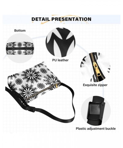 Womens Crossbody Bag Snowflakes Black and White Side Purse Crossbody Adults Travel Purses $11.76 Hobo Bags