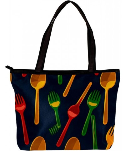 Tote Bag with Zipper, Casual Handbags for Women, Shoulder Bag, Cartoon Forks and knives $13.48 Totes