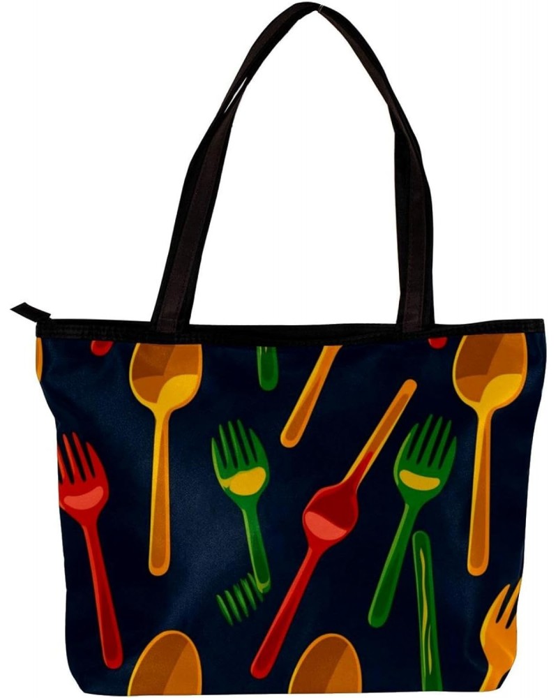 Tote Bag with Zipper, Casual Handbags for Women, Shoulder Bag, Cartoon Forks and knives $13.48 Totes